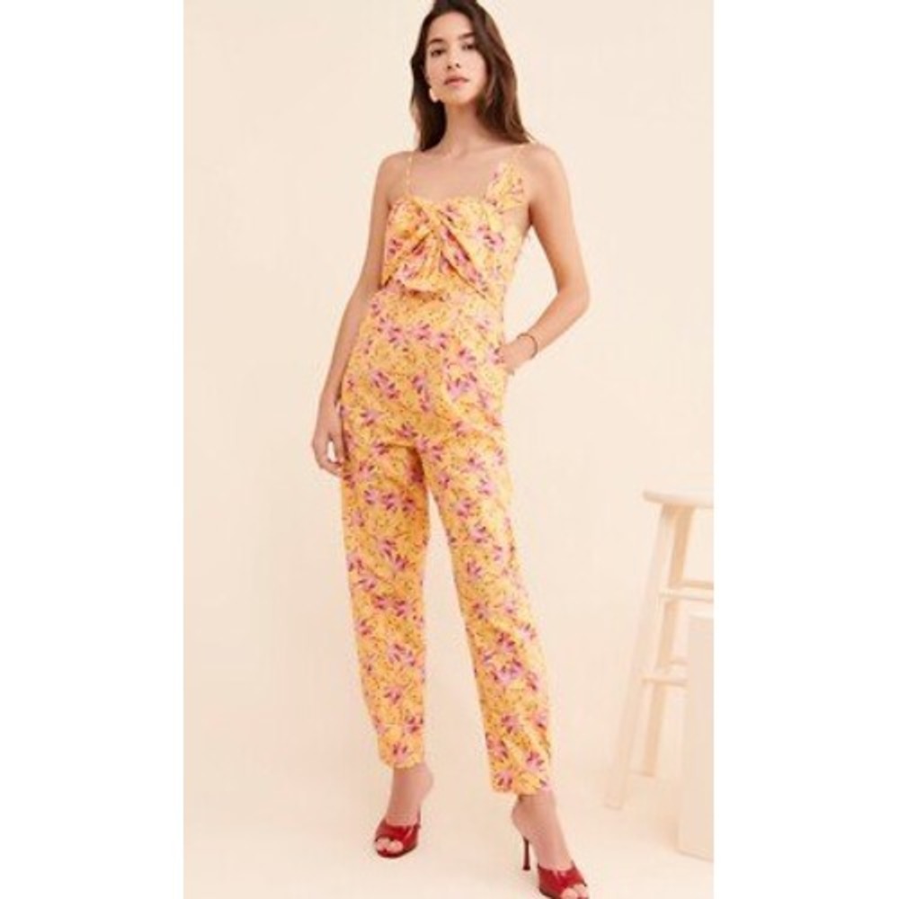 Farm Rio - Yellow Jumpsuit With Pink Floral Print - Size Small - NWT